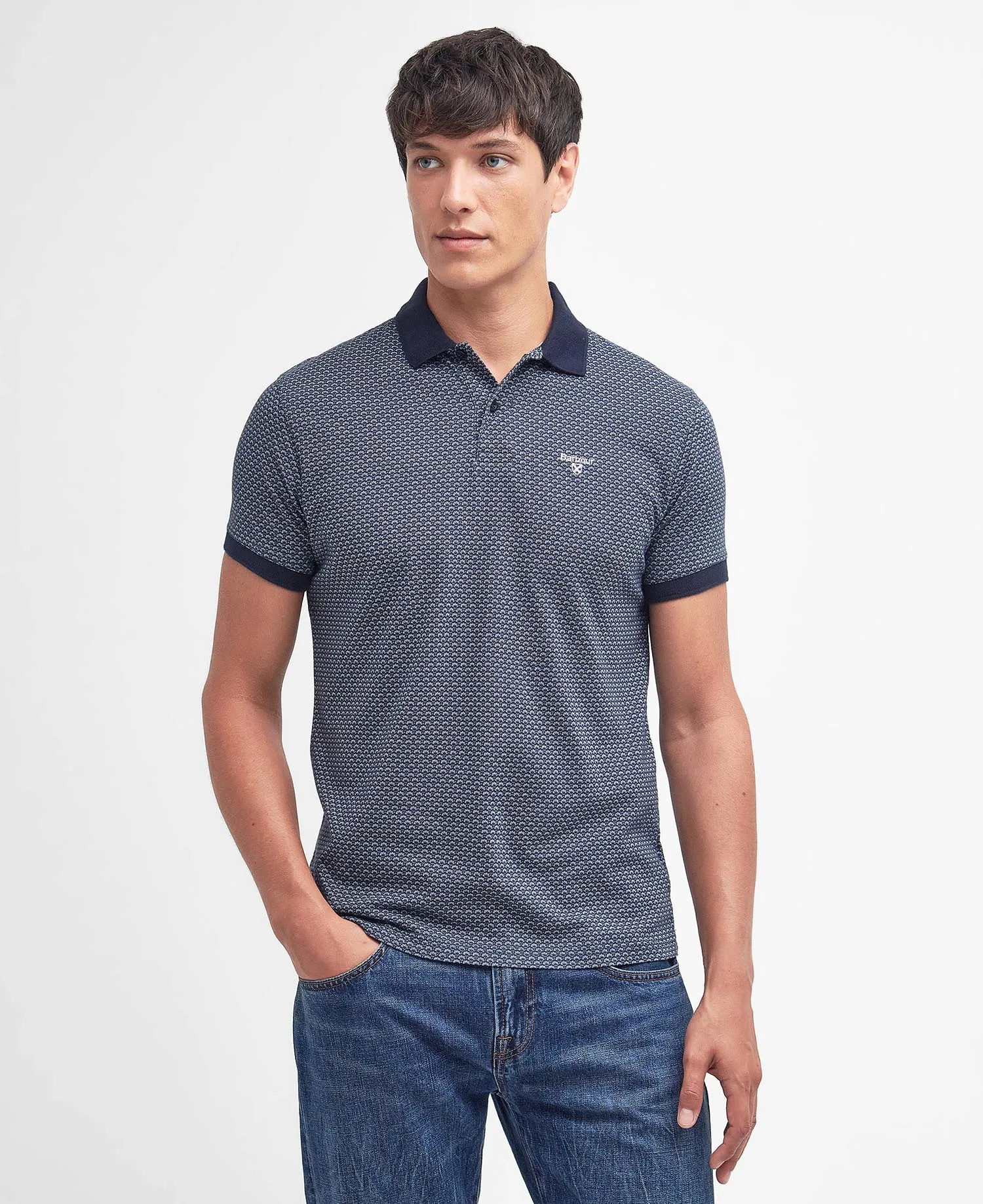 Shell Print Polo in Classic Navy