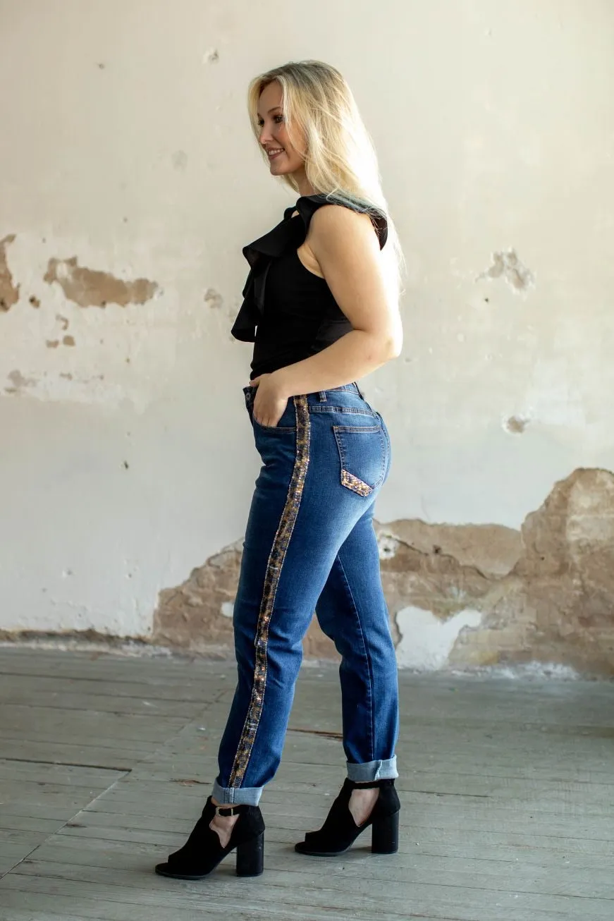 SKINNY JEANS WITH LEOPARD SEQUINS