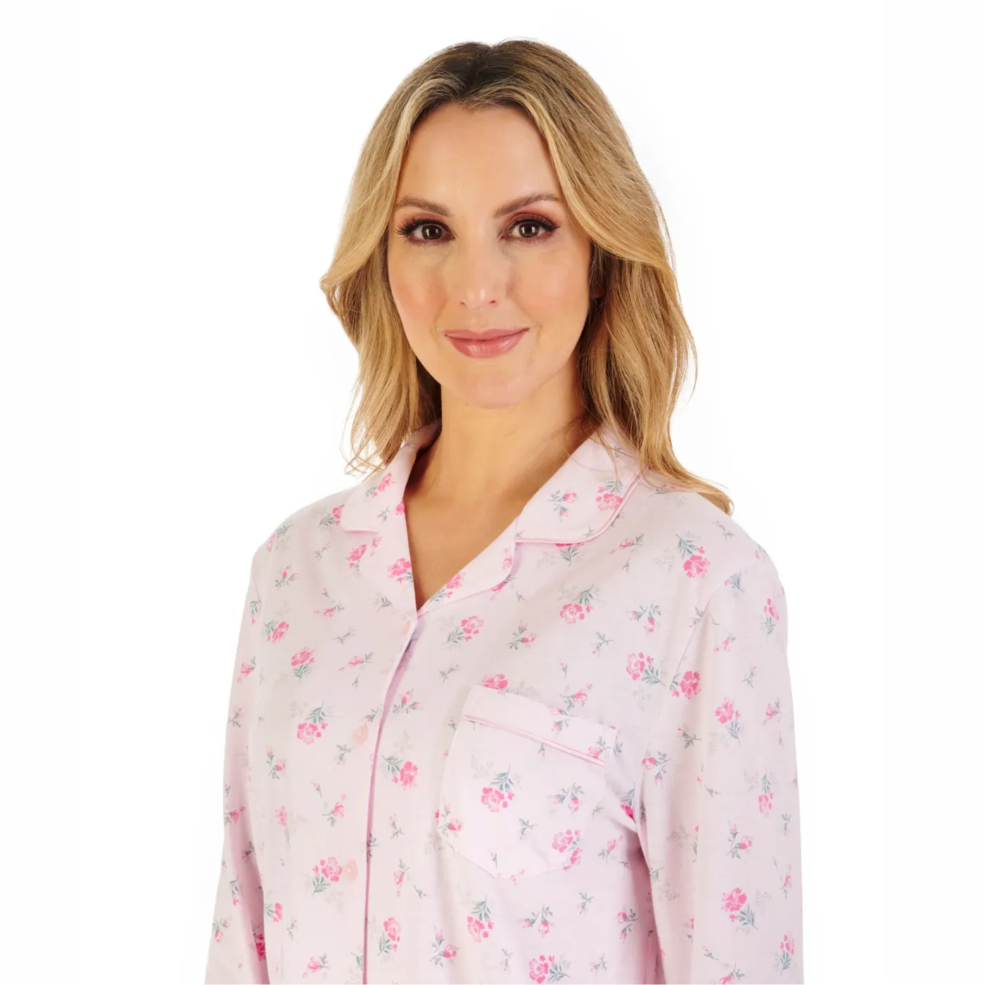 Slenderella Floral Print Jersey Tailored Pyjama | Pink