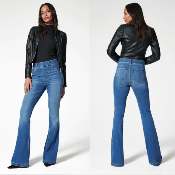 Spanx Jeans Women’s Plus Size 1X Flare Leg Pull on denim 20456R Vintage Indigo