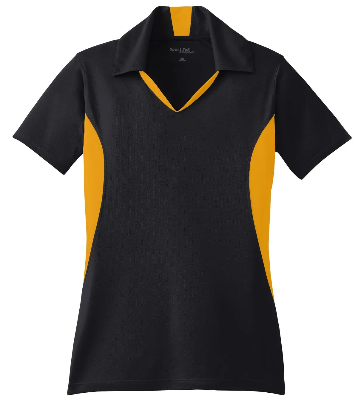 Sport-Tek Women's Side Blocked Micropique Sport-Wick Polo. LST655 Black/ Gold