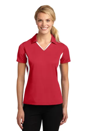 Sport-Tek Women's Side Blocked Micropique Sport-Wick Polo. LST655 True Red/ White