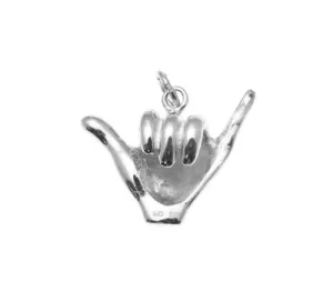STERLING SILVER 925 RHODIUM HAWAIIAN "SHAKA" HANG LOOSE CHARM PENDANT 12MM-19MM