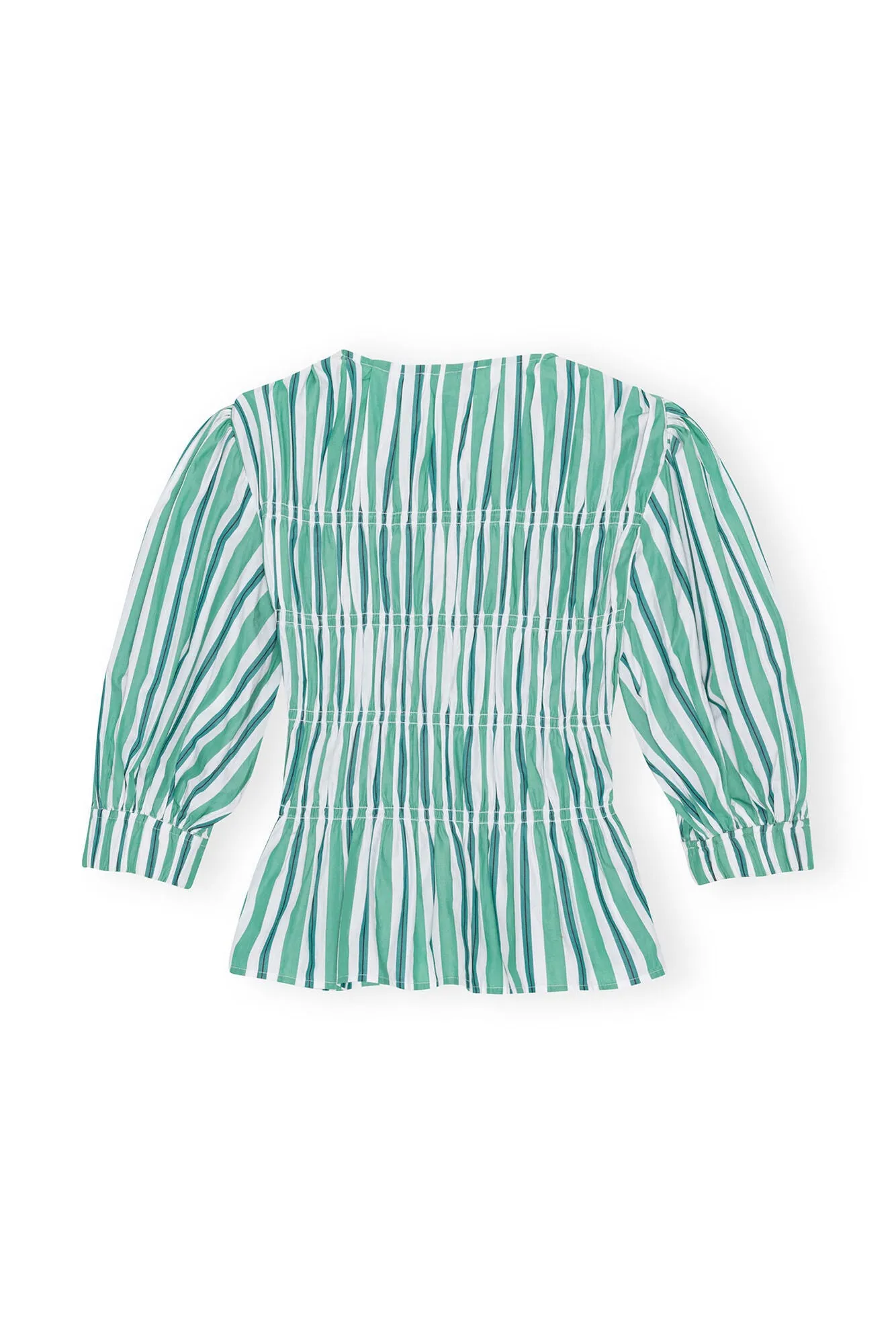 Striped V-Neck Fitted Blouse | Creme de Menthe Stripe