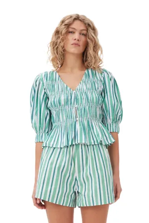 Striped V-Neck Fitted Blouse | Creme de Menthe Stripe