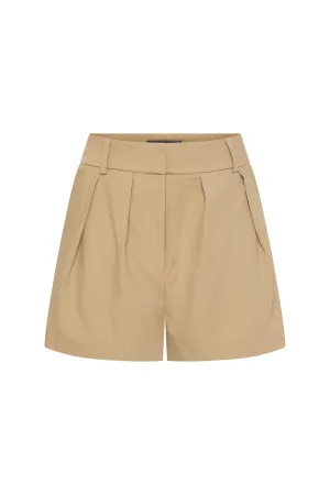 TAILORED PLEAT HIP SHORTS - SAND/WHITE PIN STRIPE