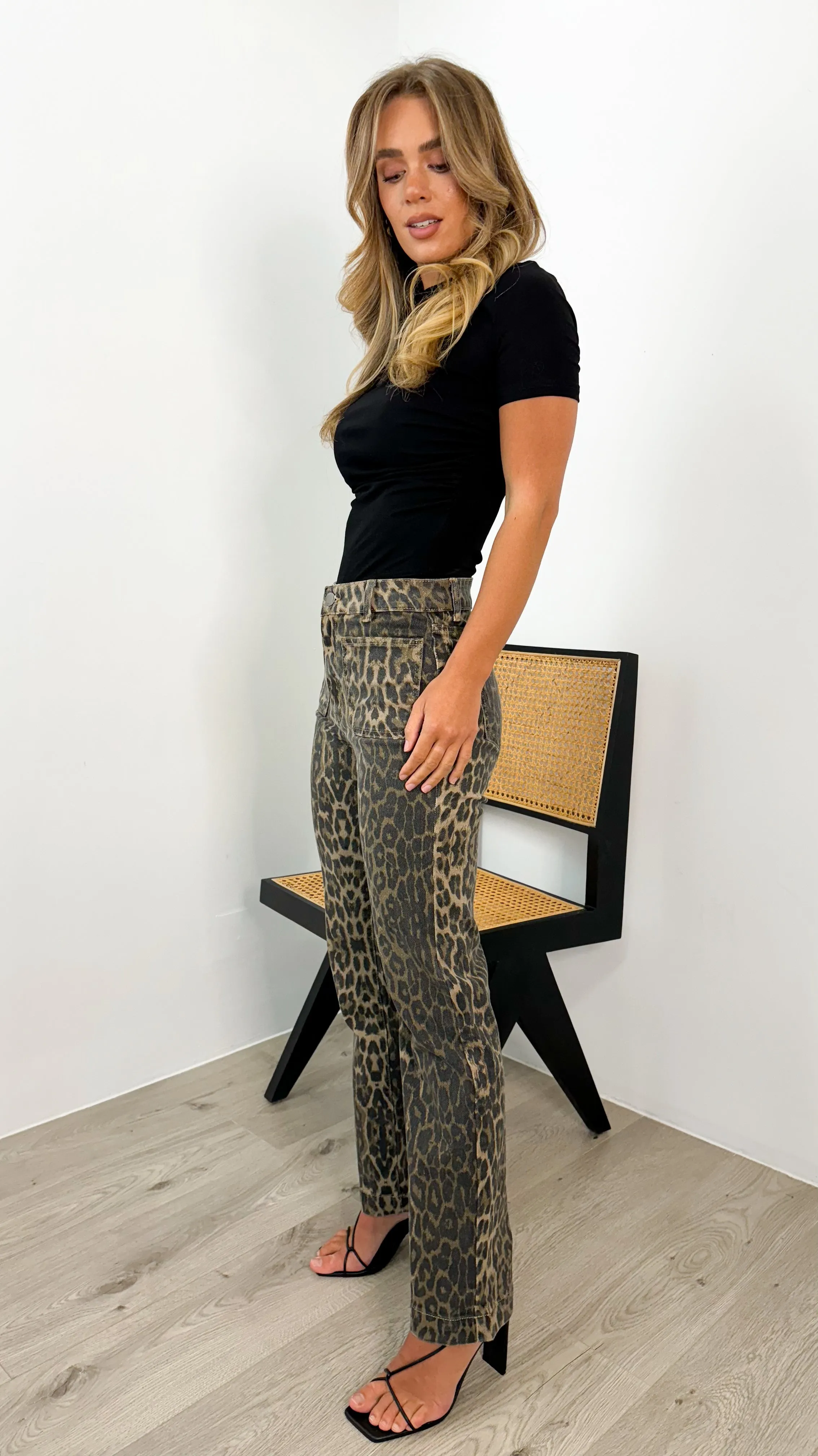 TAJ STRETCH STRAIGHT LEG LEOPARD JEAN - BROWN