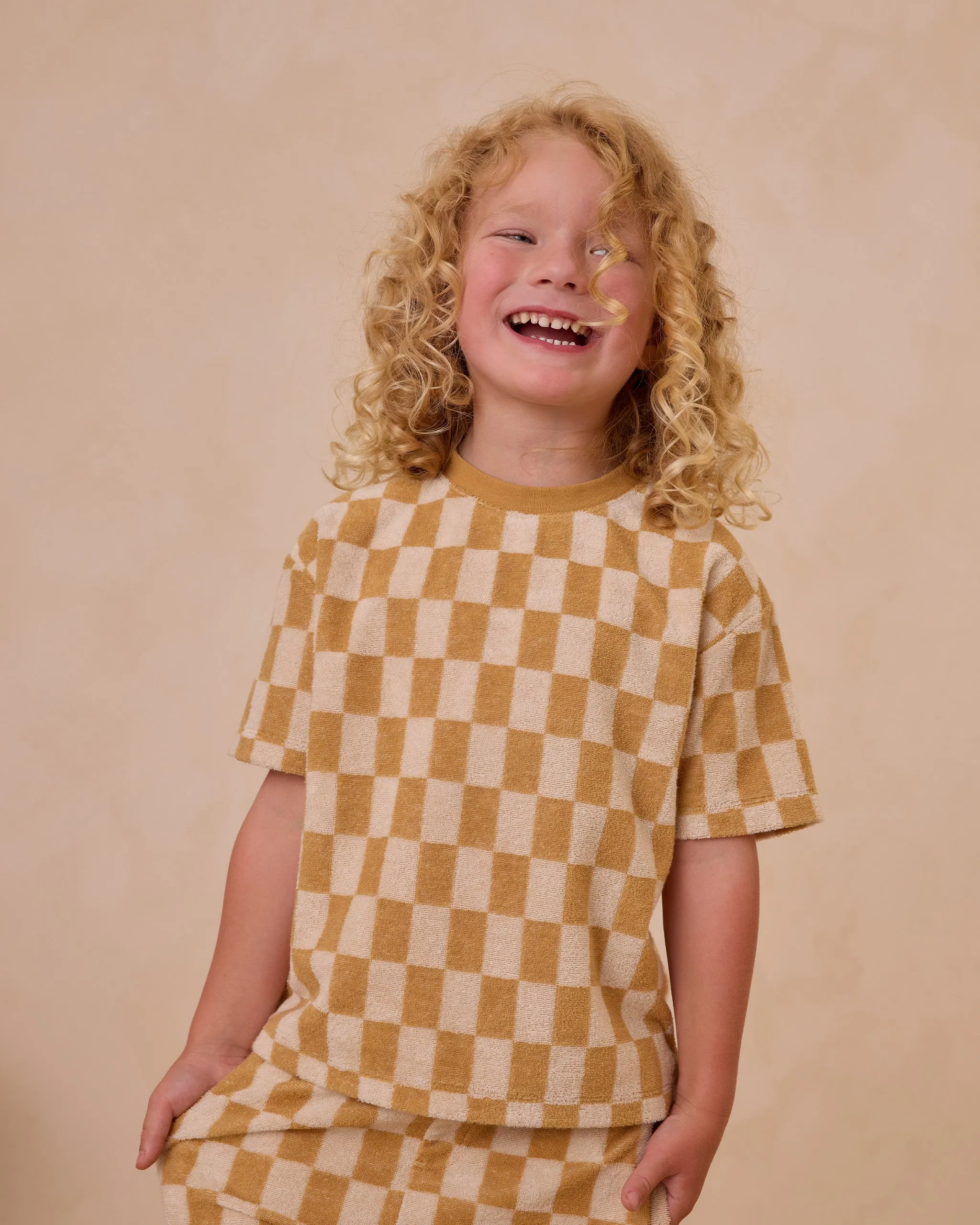 Terry Marigold Check Shorts