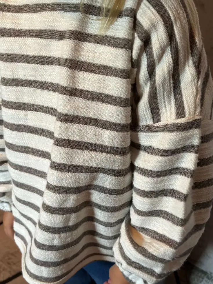 Textured Stripe Drop Shoulder Cropped Knit Top