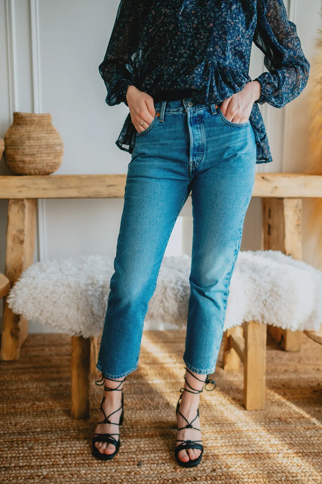 The 501 Original Crop Jeans by Levi's - Medium Indigo