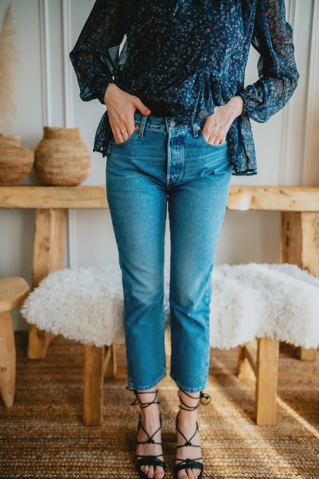 The 501 Original Crop Jeans by Levi's - Medium Indigo