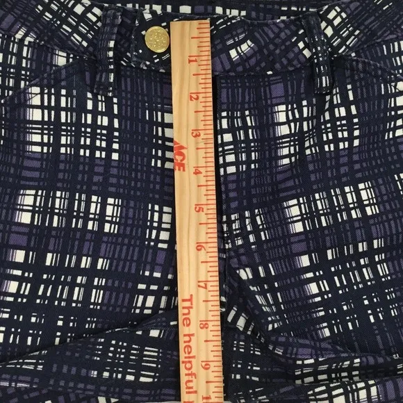 Tory Burch Jeans Size 27 Conner Tab Front Skinny Purple Plaid Artsy Gold Logo