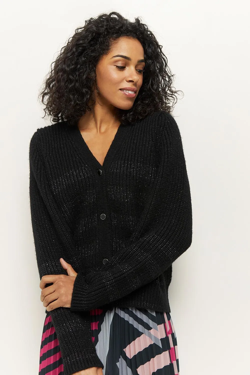 TRUDY - Cardigan noir en tricot lurex avec rayures