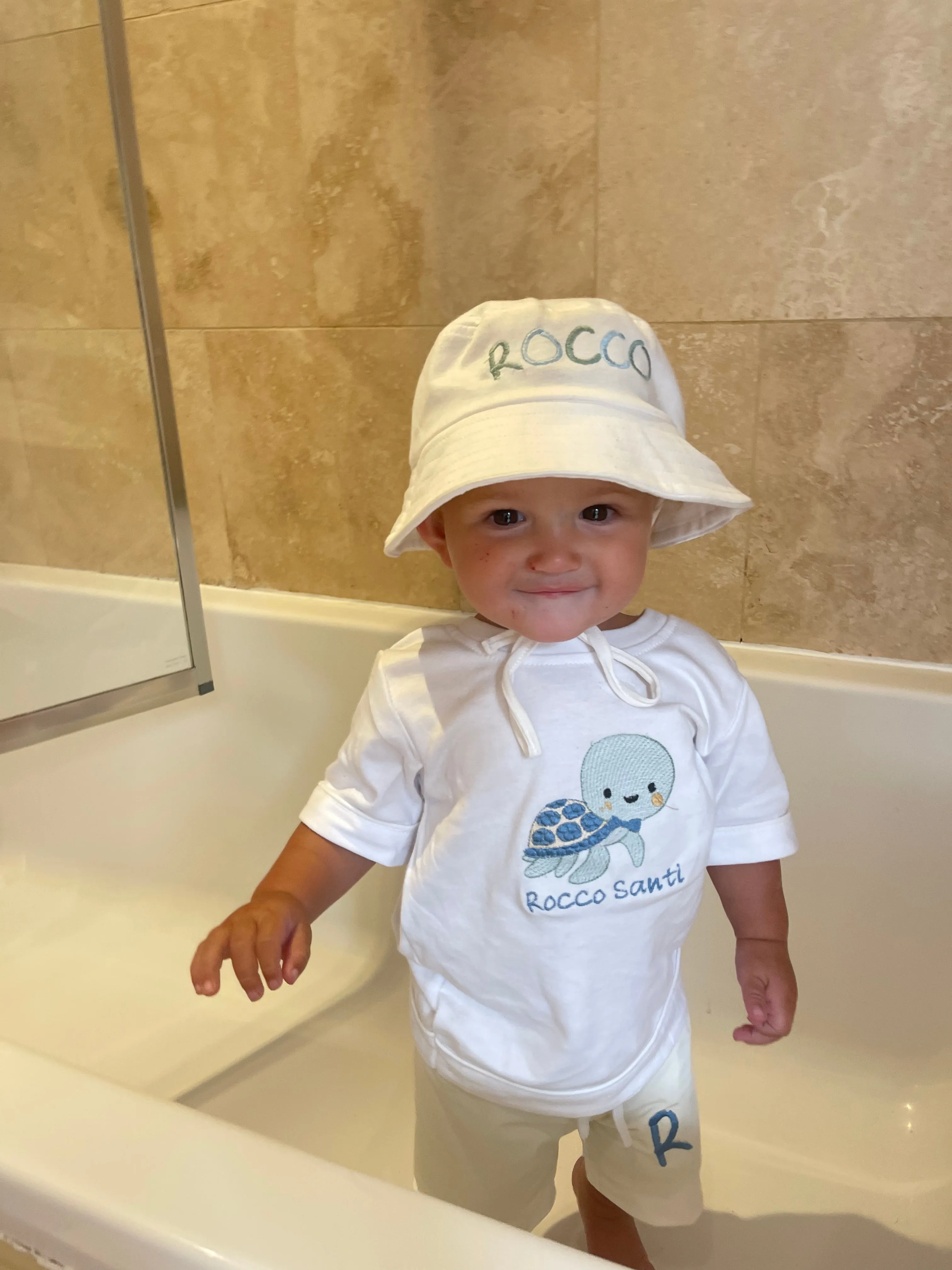 Turtle / Name / Initial - Boys Swimwear and hat set