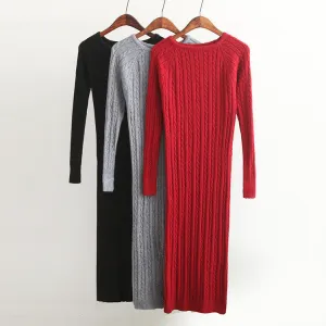 Twist Women long sweater dress spring sexy slim Bodycon Dresses Elastic Skinny Split Dress Brief Knitted Dress vestidos