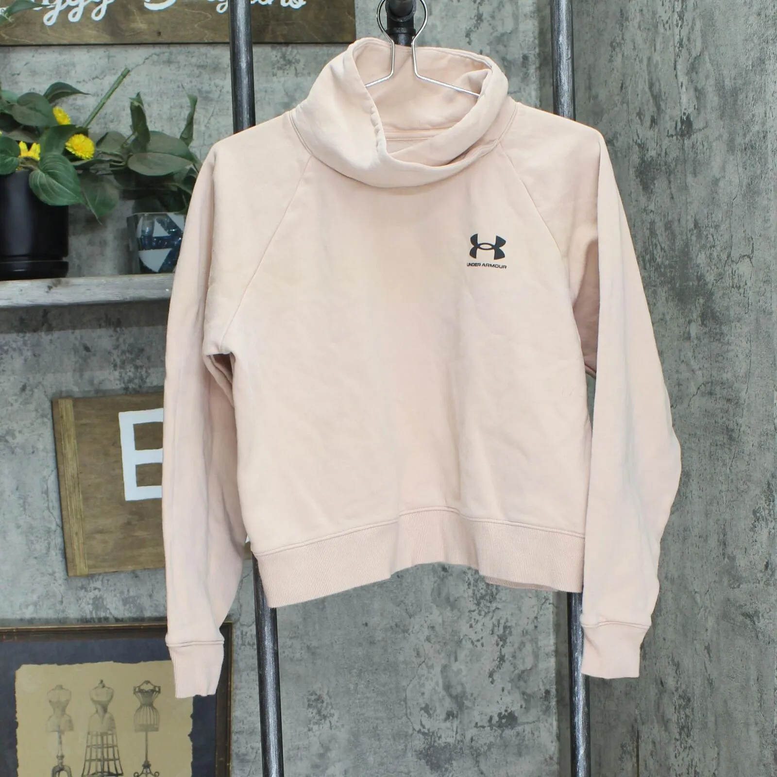 Under Armour Womens Fleece Cowl Neck Loose Fit Crop Sweatshirt Dusty Pink M