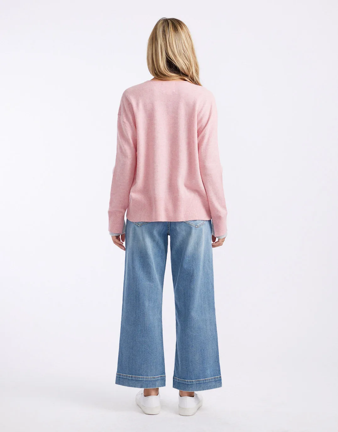 Upstate Wool Cashmere Double Cuff Knit Jumper - Rose Marle/Grey Marle