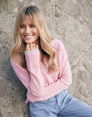 Upstate Wool Cashmere Double Cuff Knit Jumper - Rose Marle/Grey Marle
