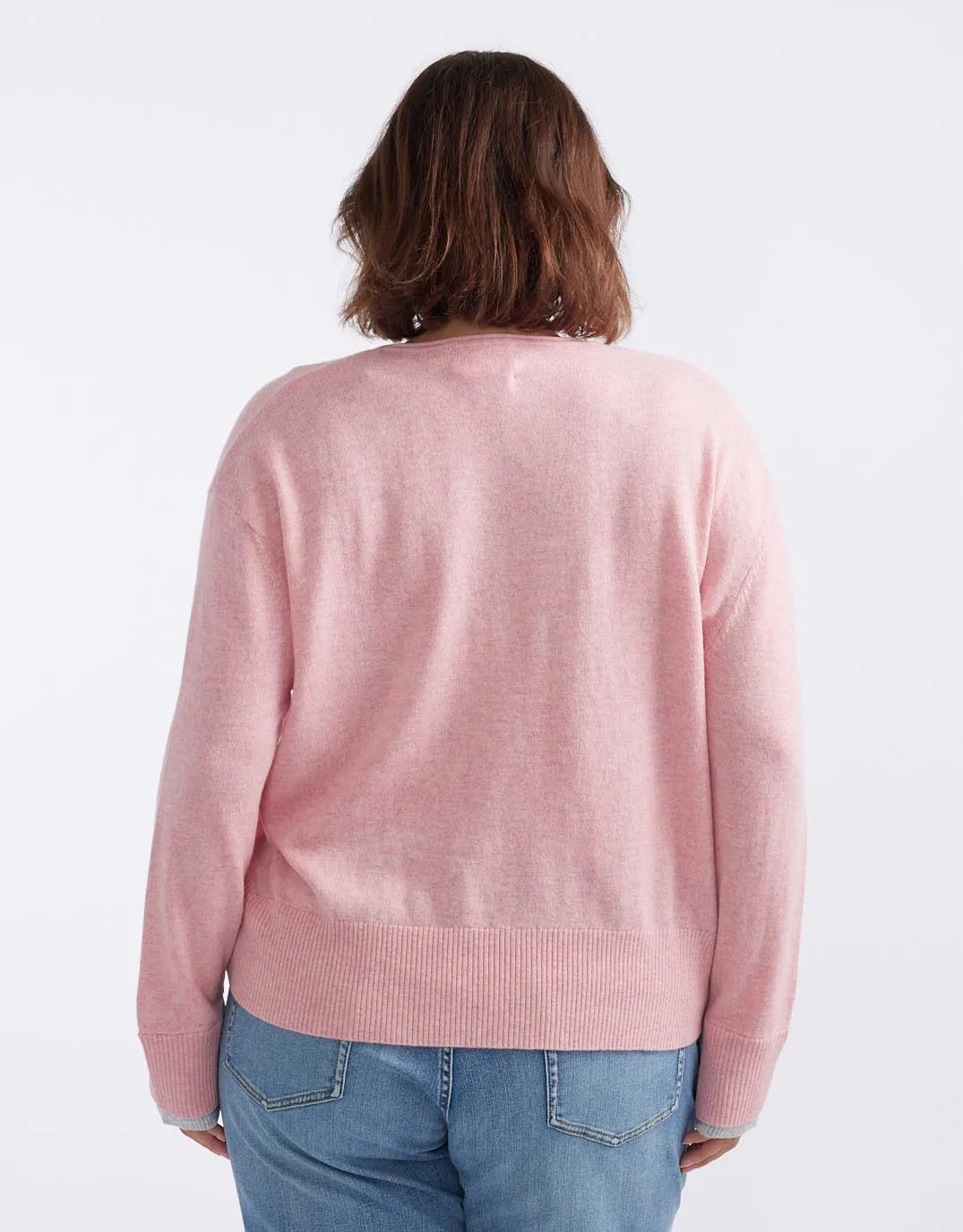 Upstate Wool Cashmere Double Cuff Knit Jumper - Rose Marle/Grey Marle