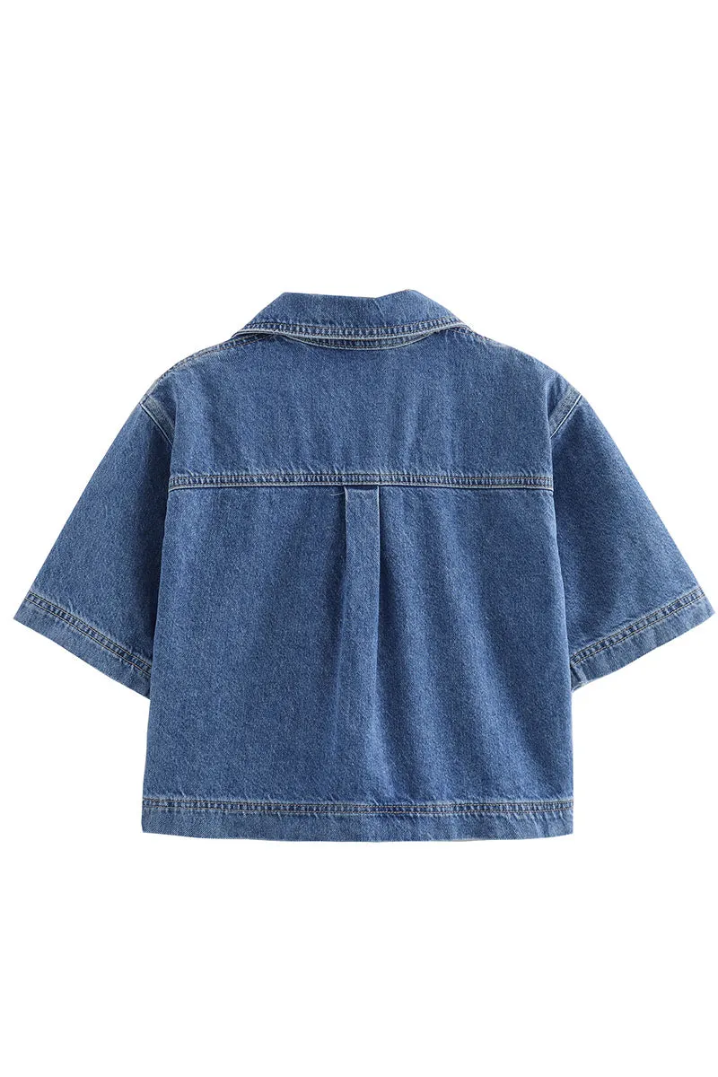 US3371 Denim Shirt and Skirt Set