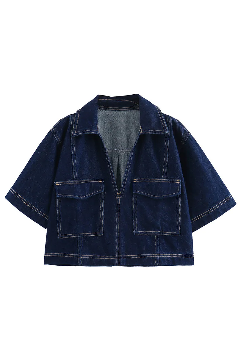US3371 Denim Shirt and Skirt Set