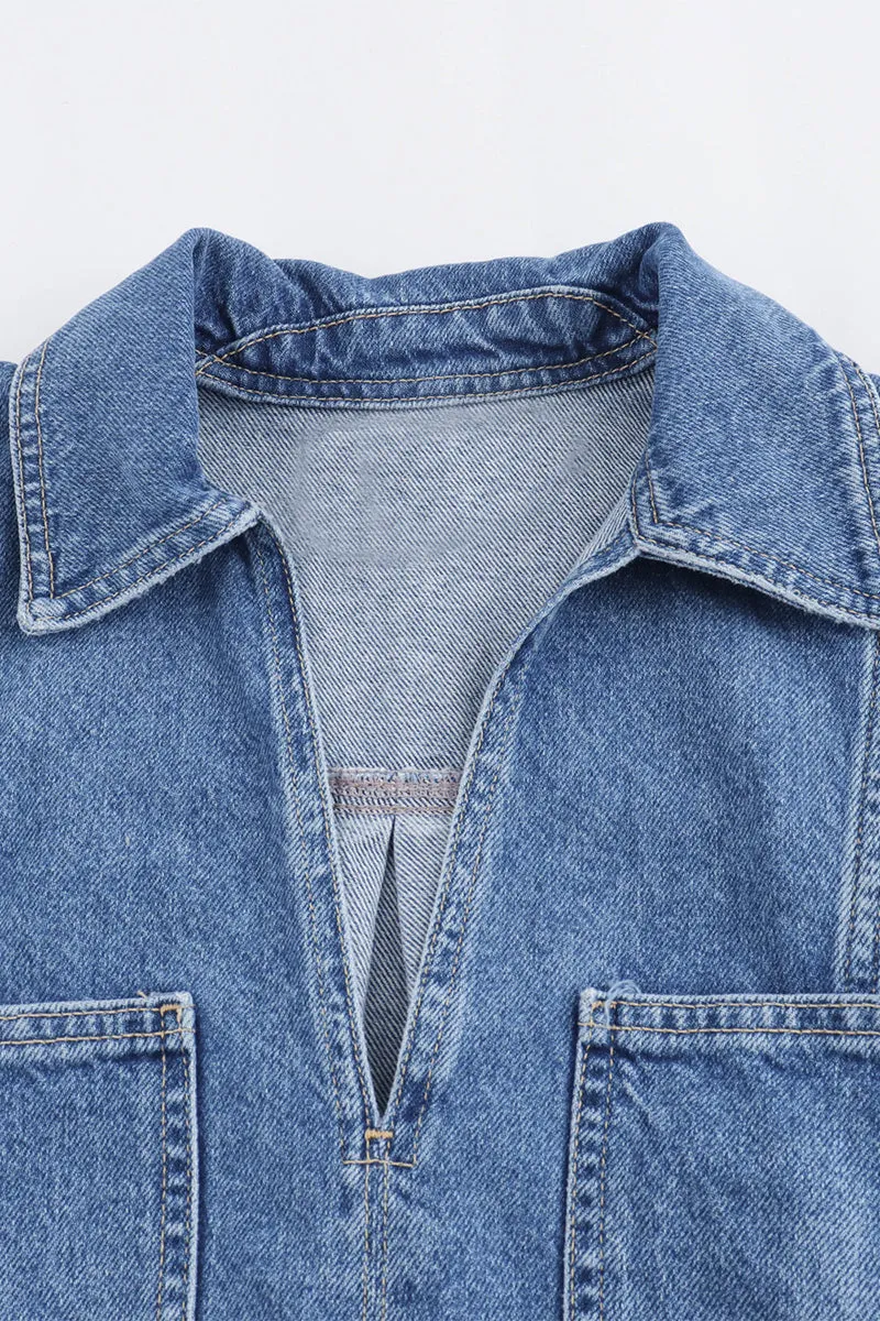 US3371 Denim Shirt and Skirt Set