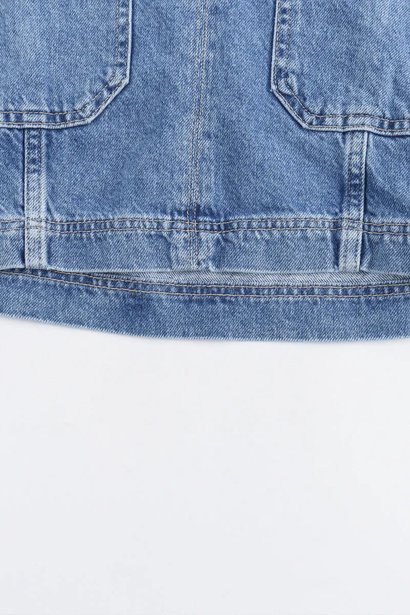US3371 Denim Shirt and Skirt Set