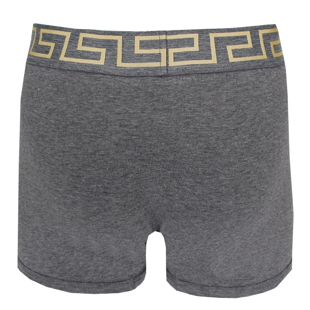 Versace Underwear Long Trunk W/Greca Border |Gray and Gold
