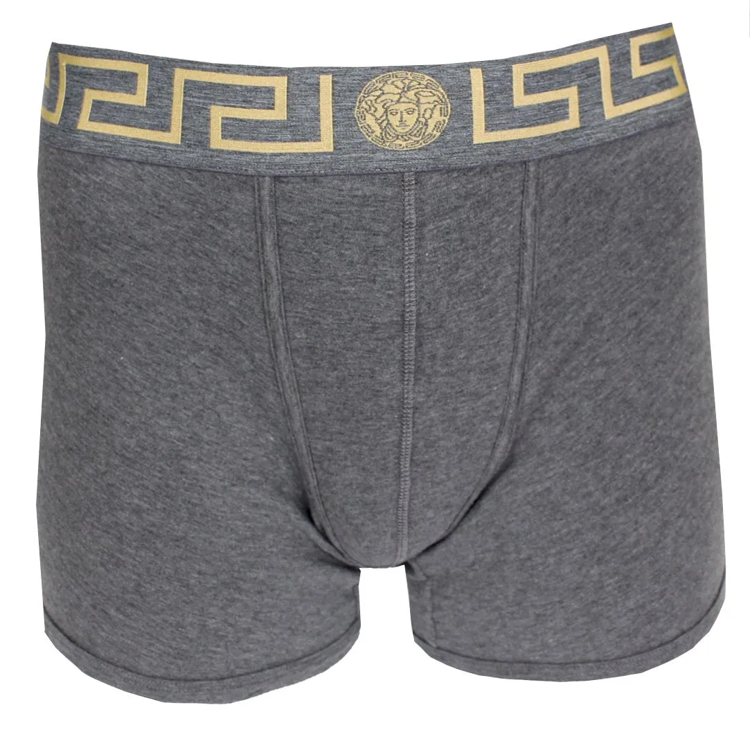 Versace Underwear Long Trunk W/Greca Border |Gray and Gold