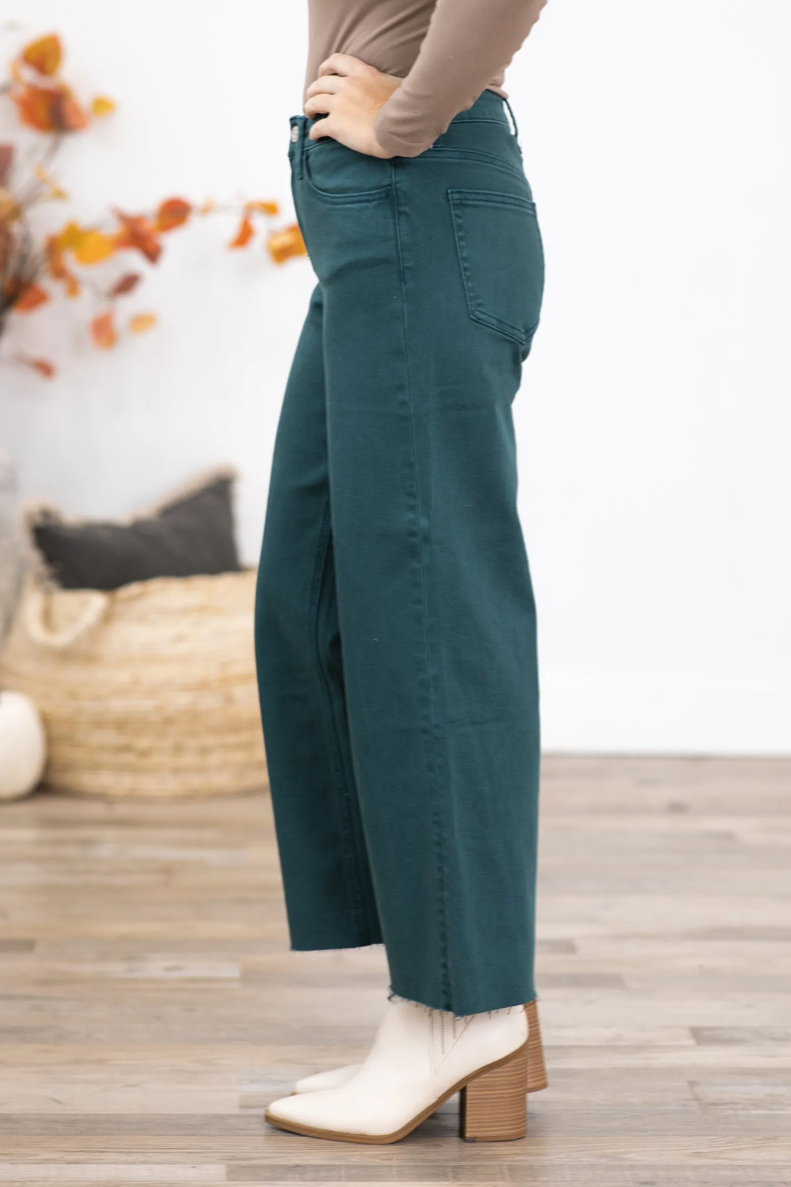 Vervet Teal Wide Leg Cropped Jeans