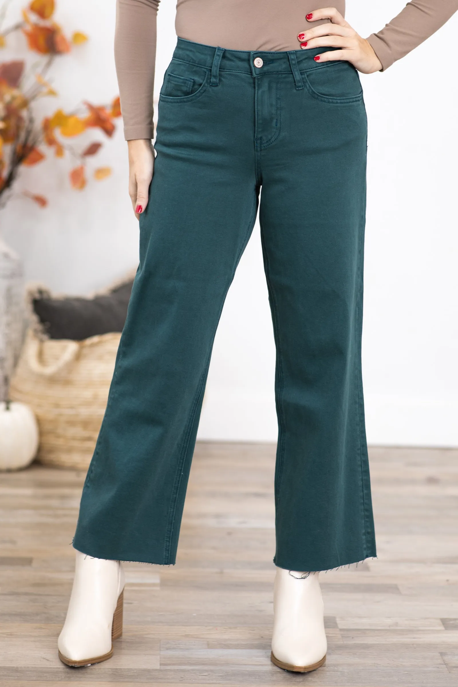 Vervet Teal Wide Leg Cropped Jeans