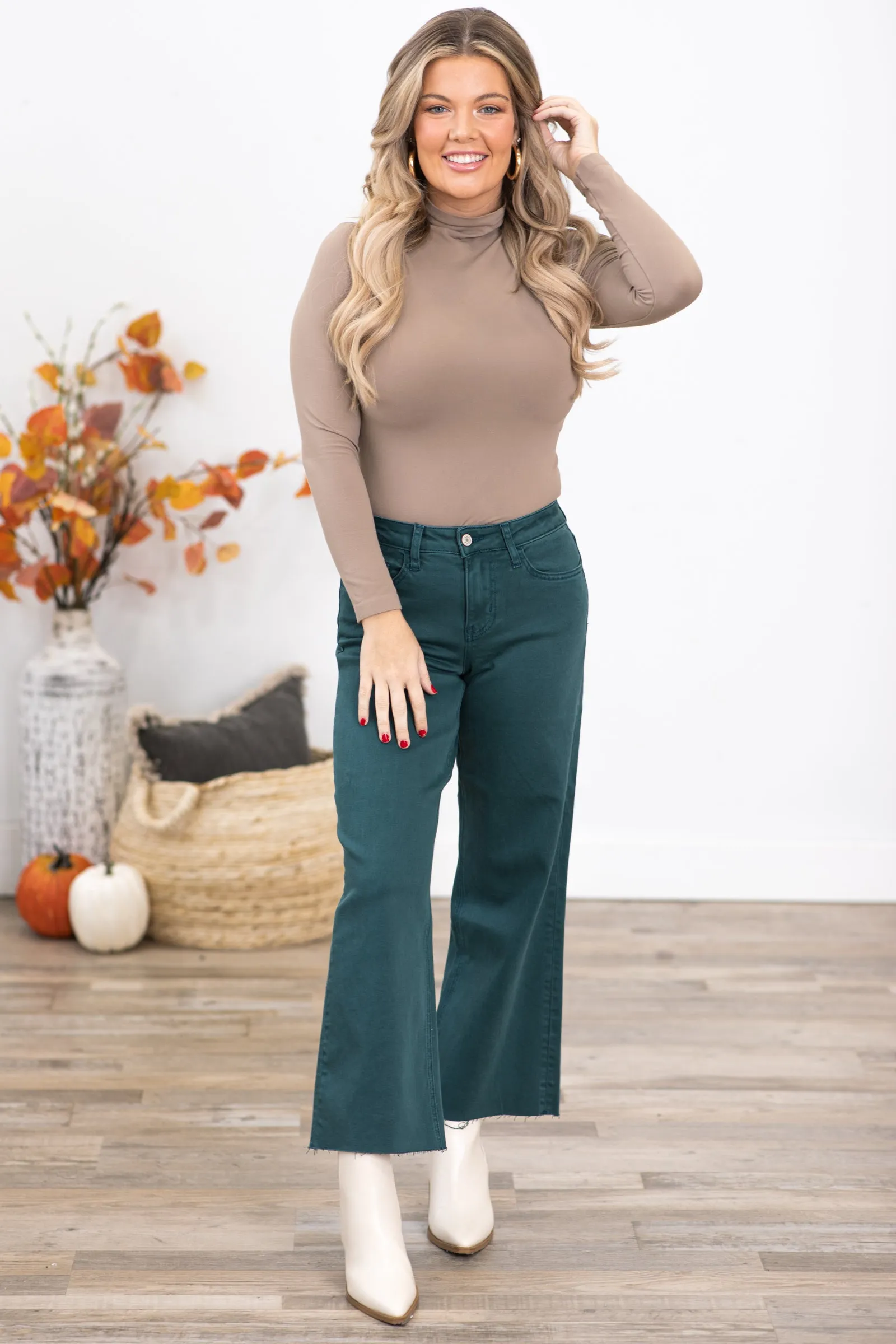 Vervet Teal Wide Leg Cropped Jeans