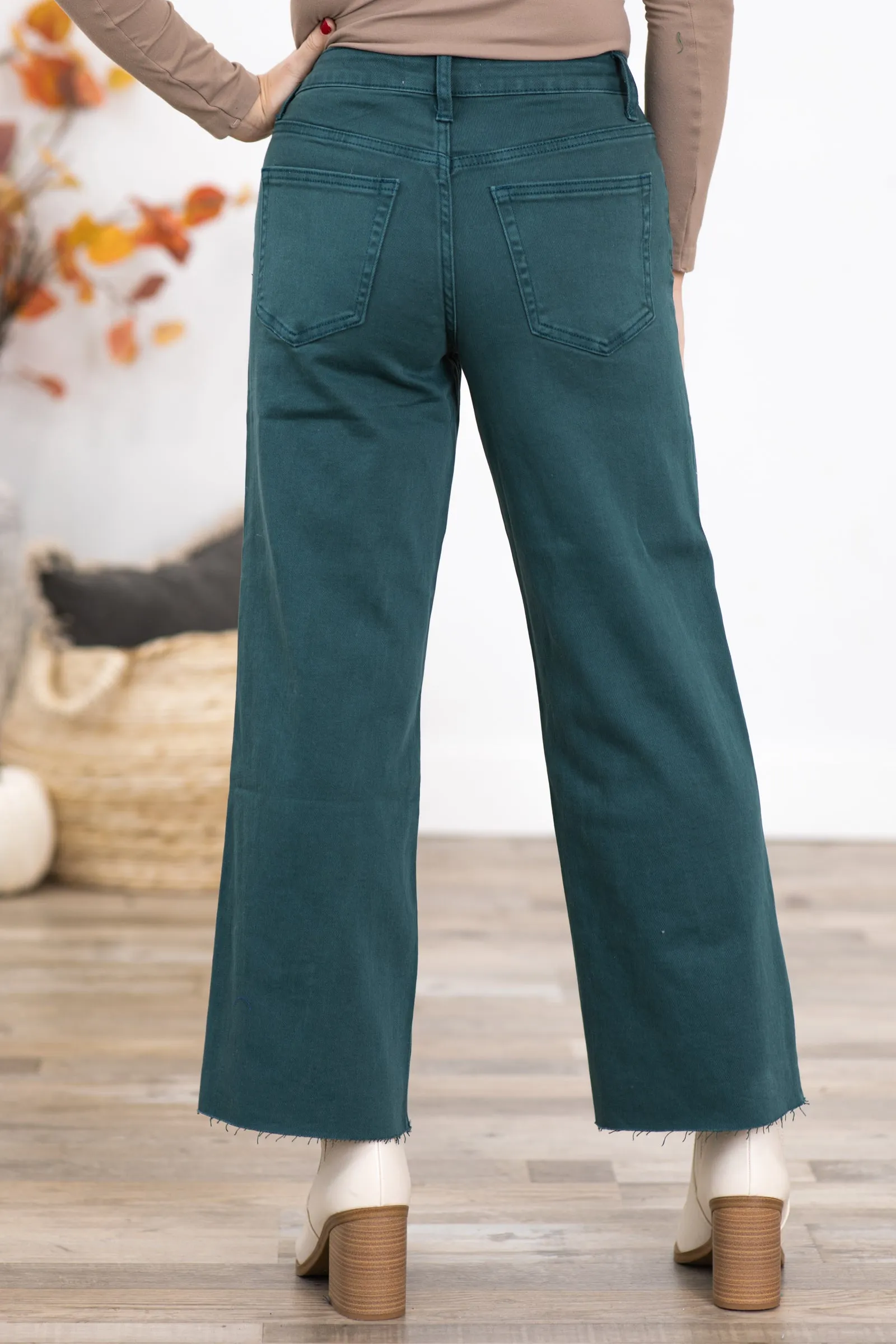 Vervet Teal Wide Leg Cropped Jeans