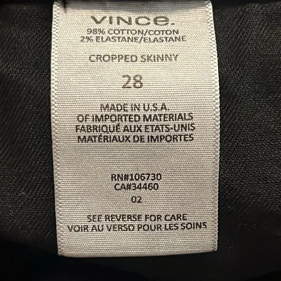 Vince Women’s Black Cropped Skinny Jeans Size 28