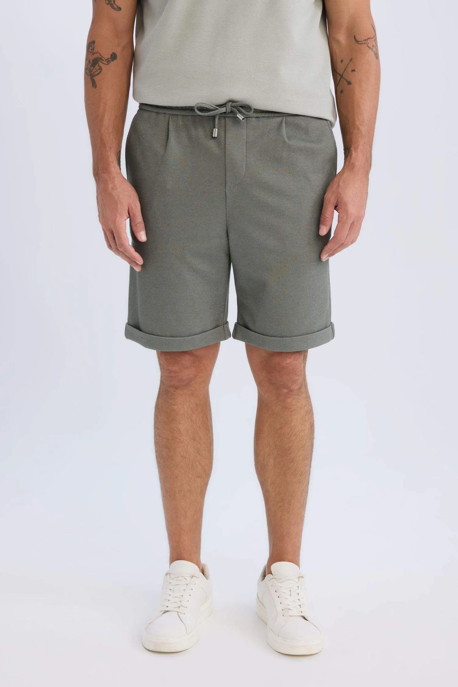 Waist Tie Pique Bermuda Shorts