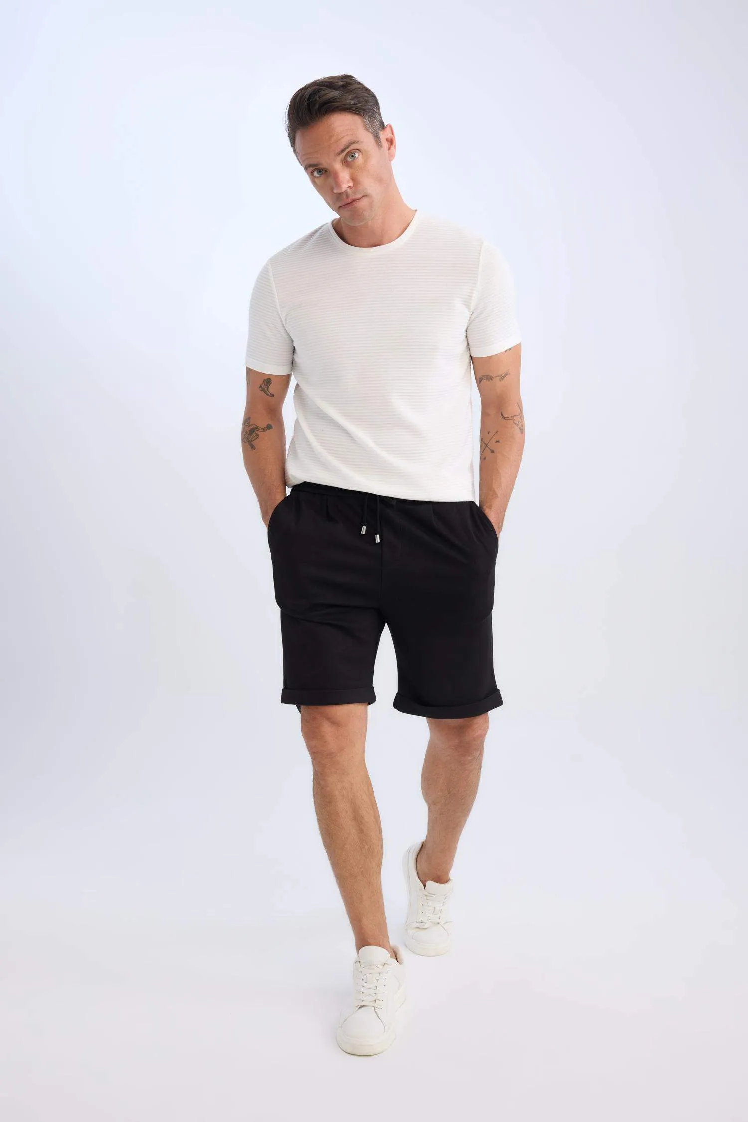 Waist Tie Pique Bermuda Shorts