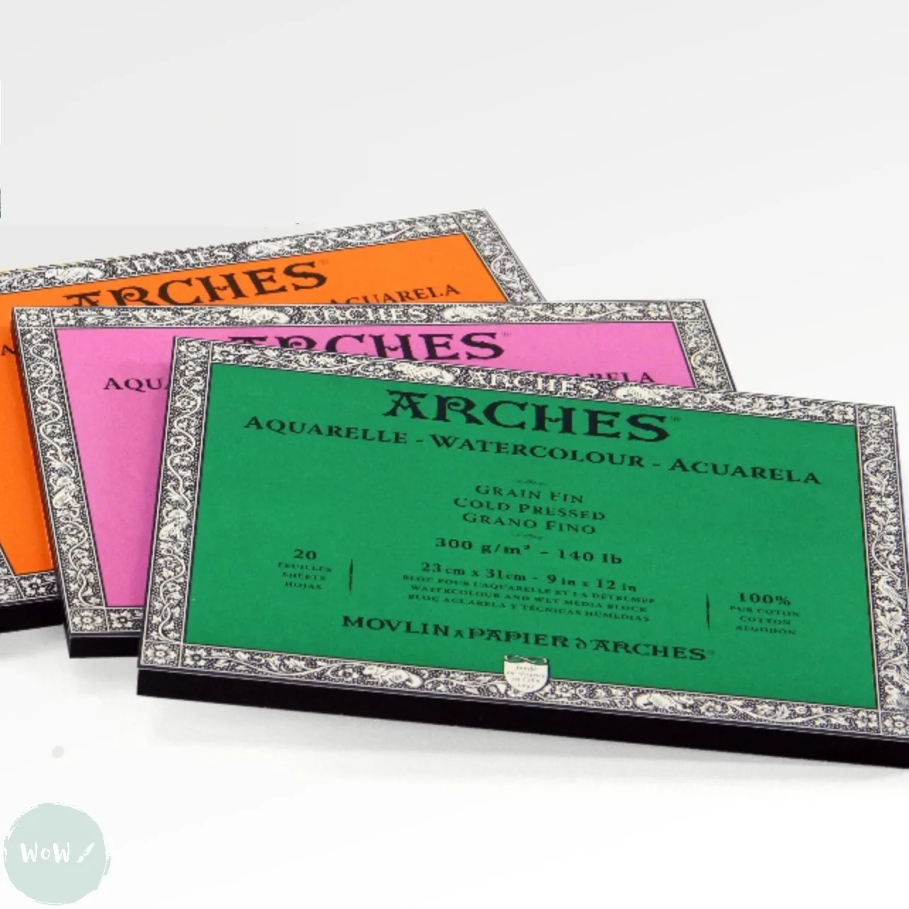 Watercolour Paper - BLOCK - ARCHES Aquarelle -  SATINE (HOT PRESSED / SMOOTH)  140 lb/ 300 gsm WHITE  10 x 25 cm, 4 x 10",