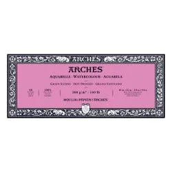 Watercolour Paper - BLOCK - ARCHES Aquarelle -  SATINE (HOT PRESSED / SMOOTH)  140 lb/ 300 gsm WHITE  10 x 25 cm, 4 x 10",