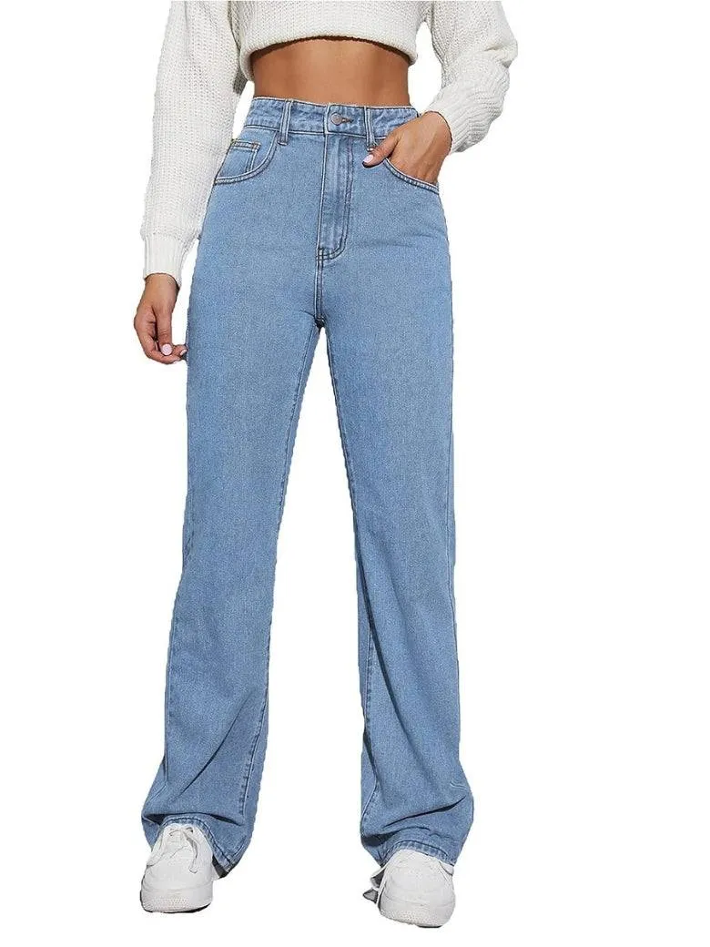 Wide-Waist Stonewash Stretch Denim