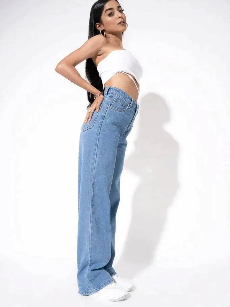 Wide-Waist Stonewash Stretch Denim
