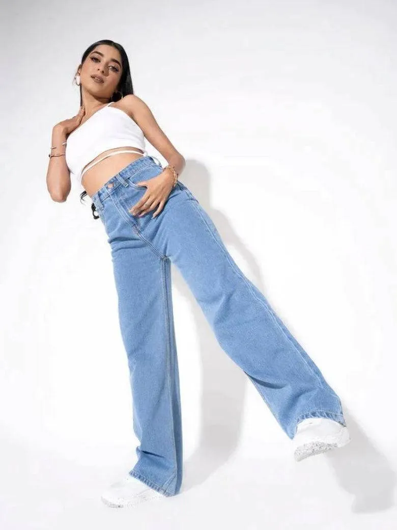 Wide-Waist Stonewash Stretch Denim