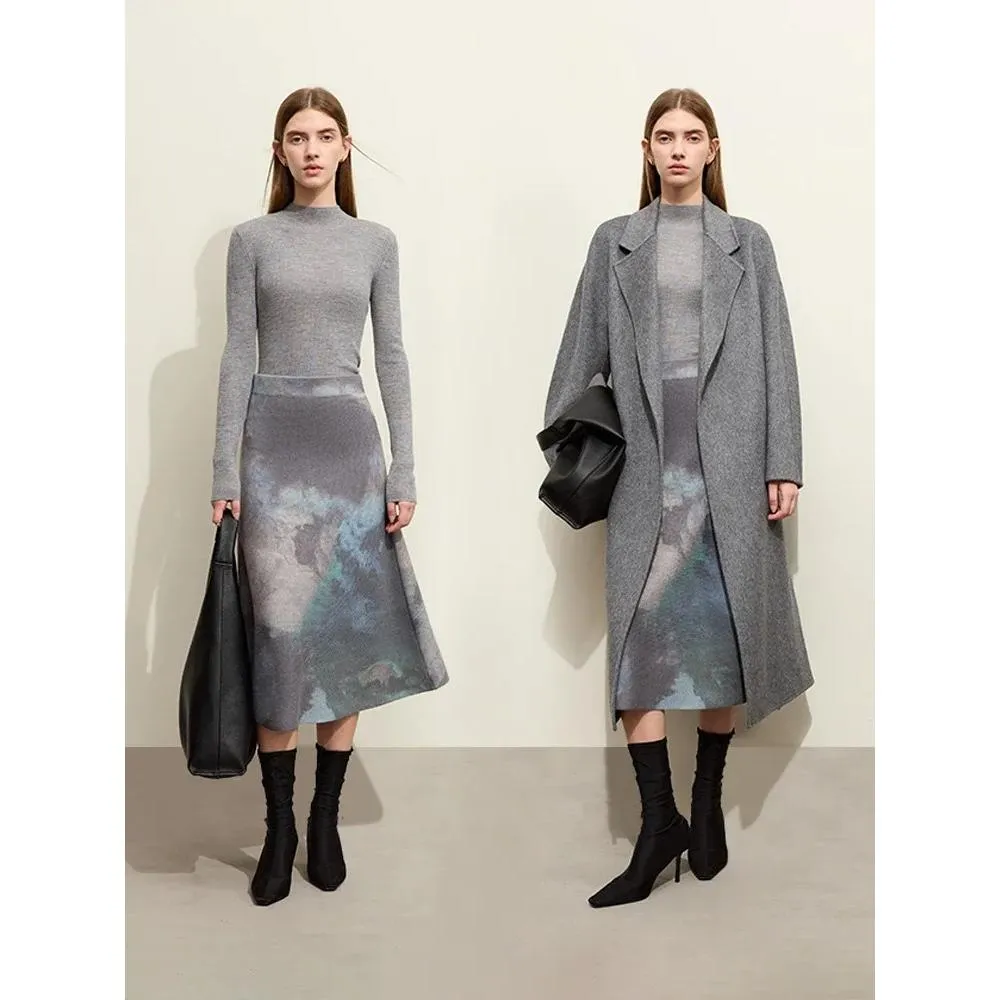 Women's A-Line Skirt with Chinese Ink Print