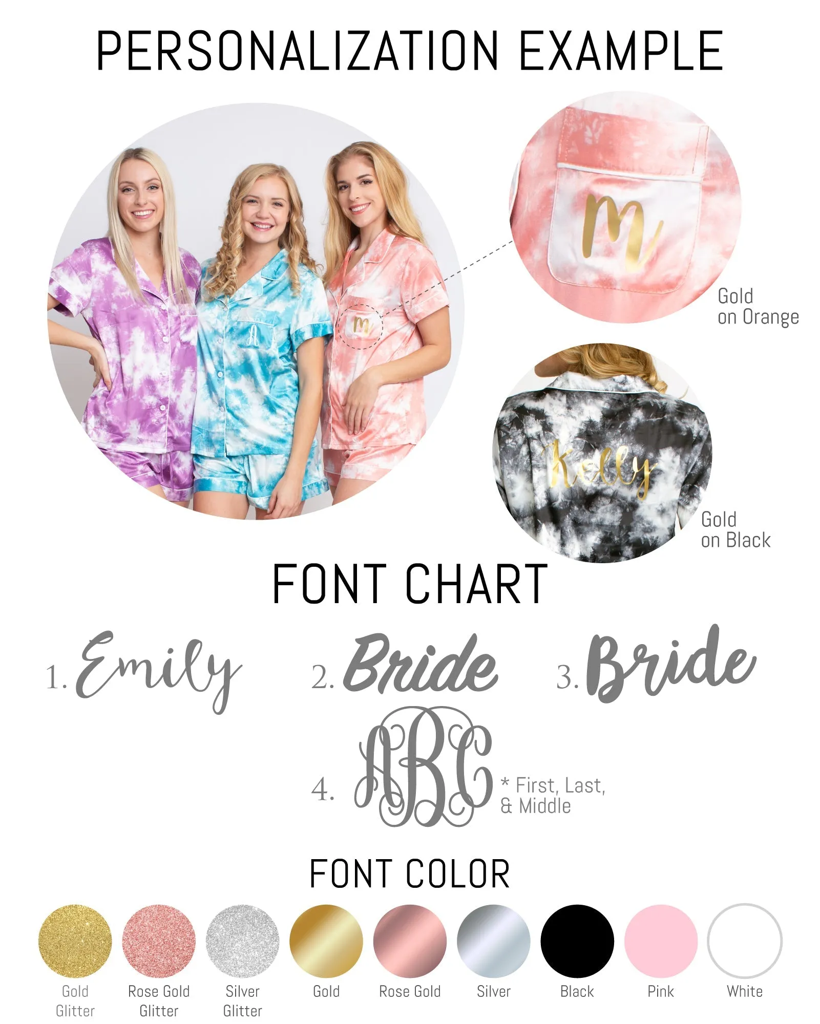 Women's Short Tie Dye Pajama Set Monogram