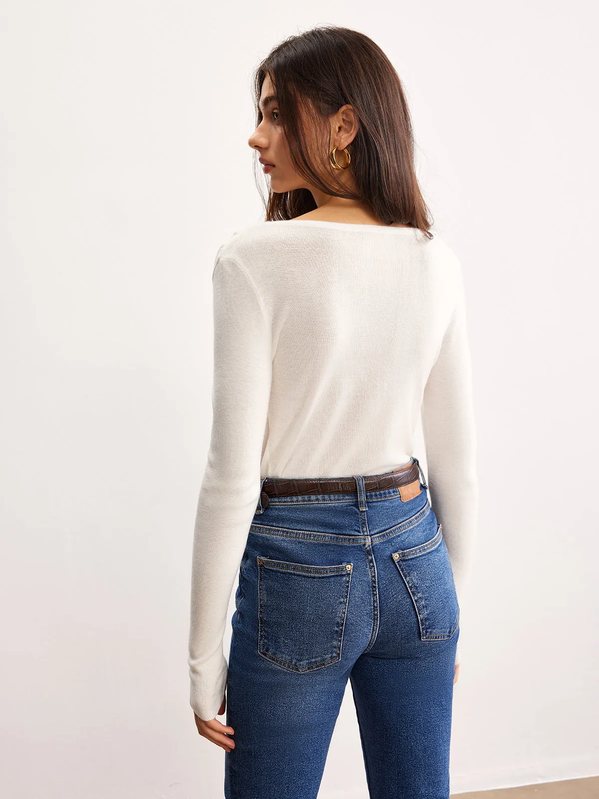 Wool-Blend Pleated Knit Top