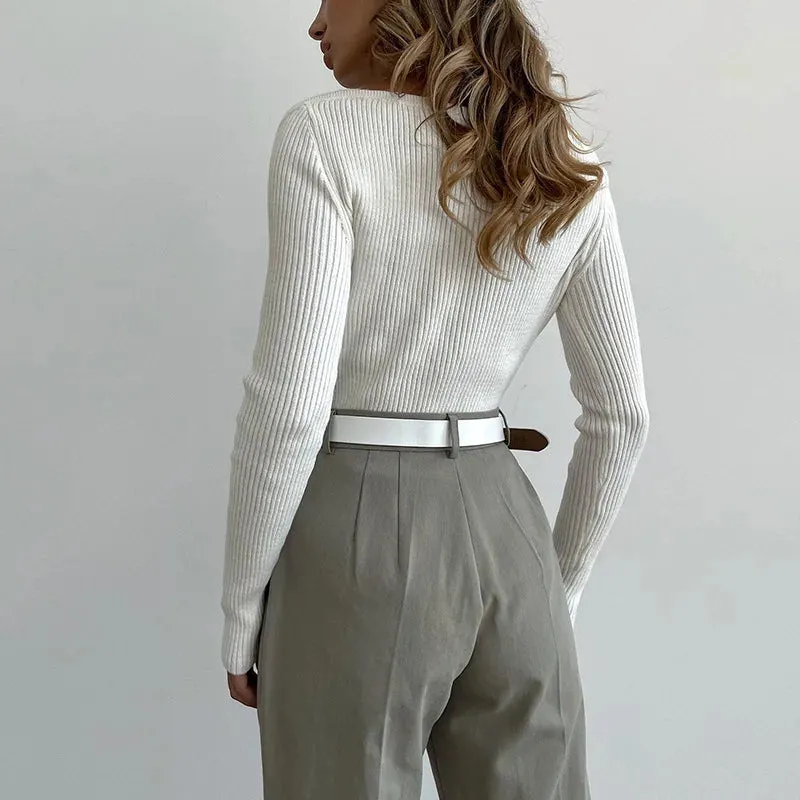 Y2K Off Shoulder Ribbed Knitted Top