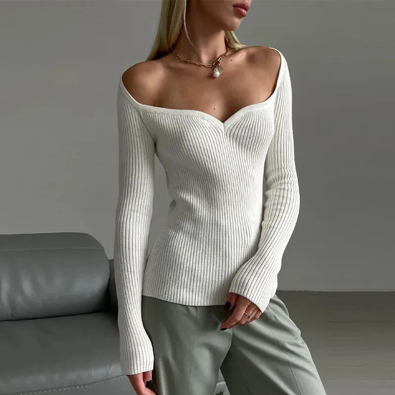 Y2K Off Shoulder Ribbed Knitted Top