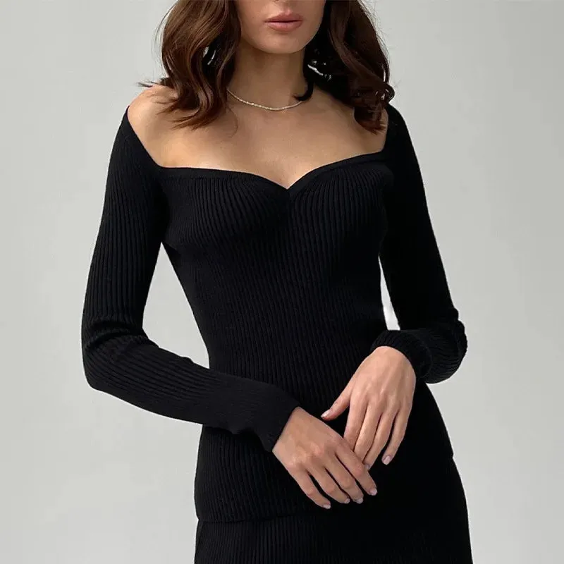 Y2K Off Shoulder Ribbed Knitted Top