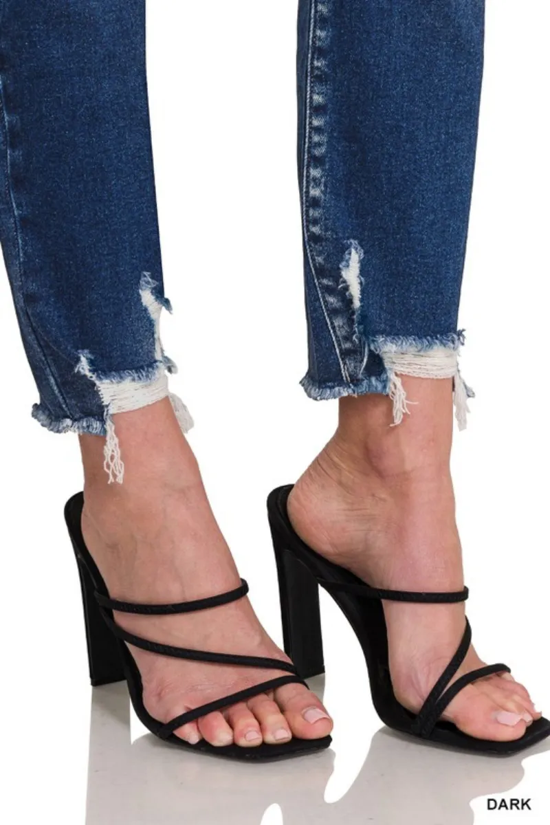 Zenana Distressed Dark Ankle Skinny Jeans