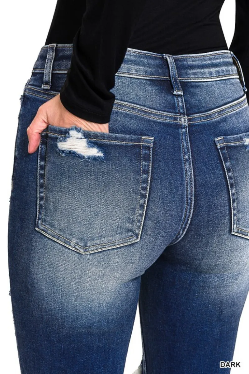 Zenana Distressed Dark Ankle Skinny Jeans